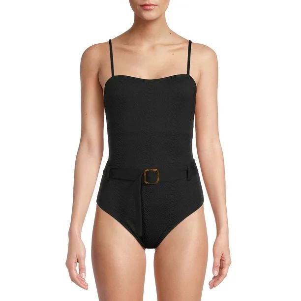 Time and Tru Women's Snake Texture Belted One-Piece Swimsuit | Walmart (US)
