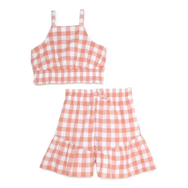 Wonder Nation Girls Gingham Tank Top and Shorts, 2-Piece Casual Outfit Set, Sizes 4-18 & Plus - W... | Walmart (US)