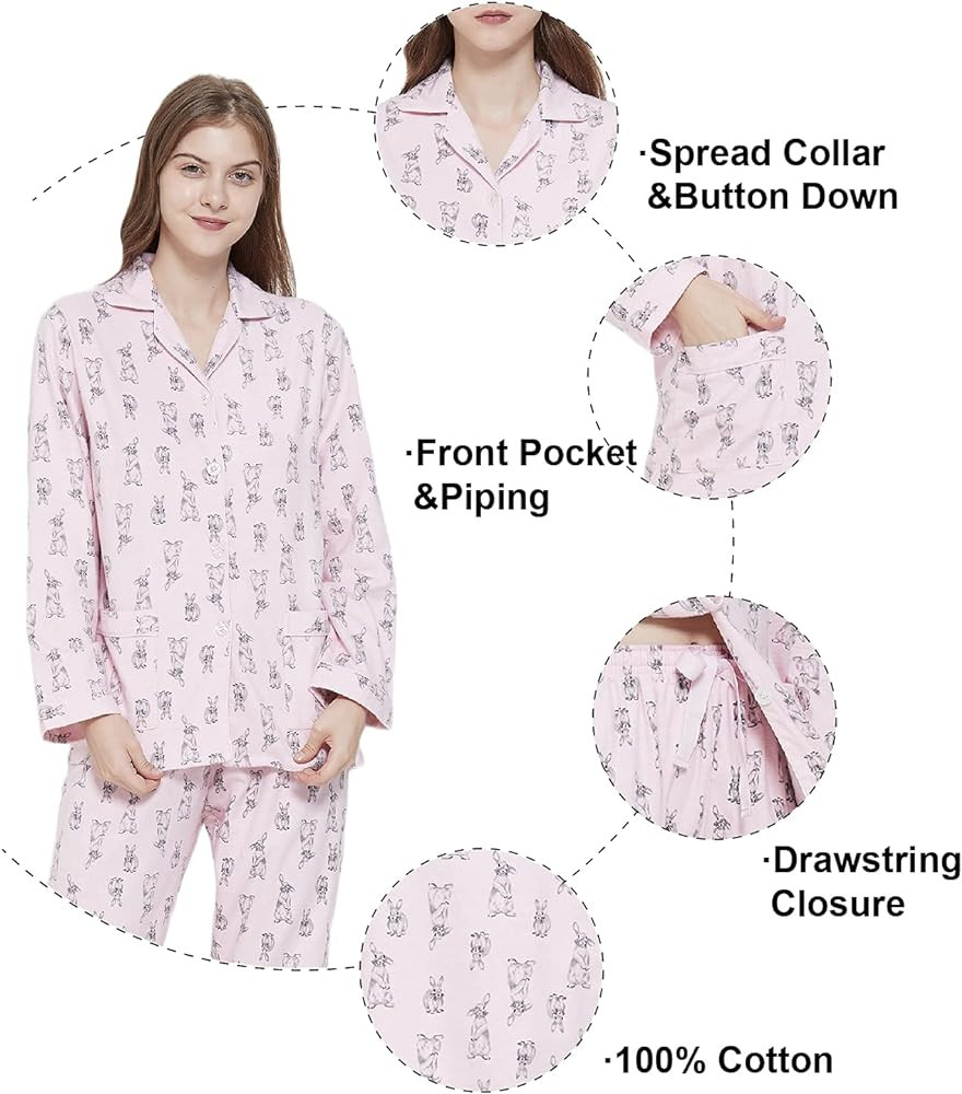 amaxer Women's Flannel Pajama Set 100% Cotton Soft Christmas Pajamas For Women Long Sleeve Pjs Bu... | Amazon (US)