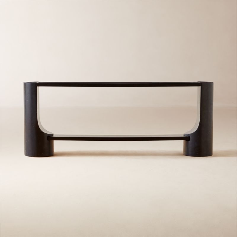 Scoop Modern Black Marble and Oak Wood Console Table + Reviews | CB2 | CB2