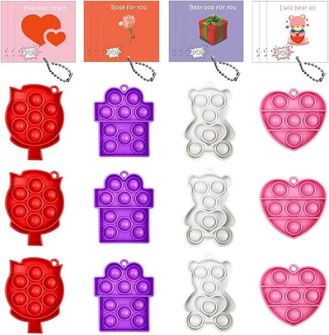 JoFAN 12 Pack Mini Valentines Simple Pop Fidget Toys with Cards for Kids School Class Classroom Vale | Amazon (US)