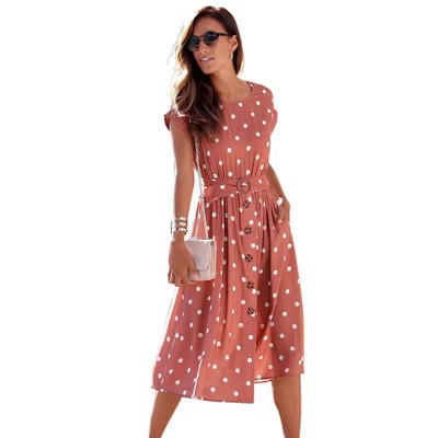Women's Belted Polka Dot Dress - LASCANA - Mauve-Dots Polka Dots 10 | Target