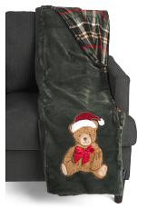 Santa Bear Reversible Plaid Faux Fur Throw, Polyester | TJ Maxx