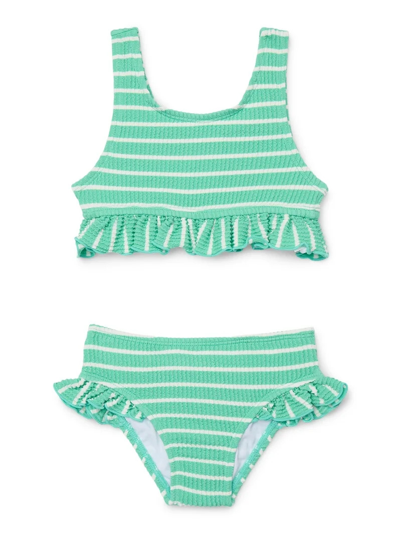 Wonder Nation Baby and Toddler Girls Ruffle Bikini Top and Bottoms Swim Set, 2-Piece, Sizes 12M-5... | Walmart (US)
