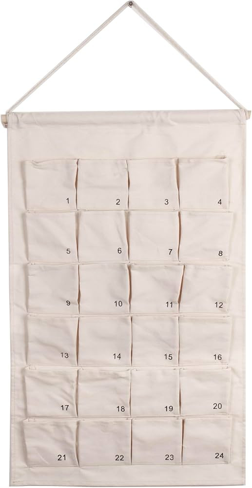 Fabric Advent Calendar with 24 Numbered Pockets, 67 x 42 cm, White Hanging Wall Calendar to Fill ... | Amazon (US)