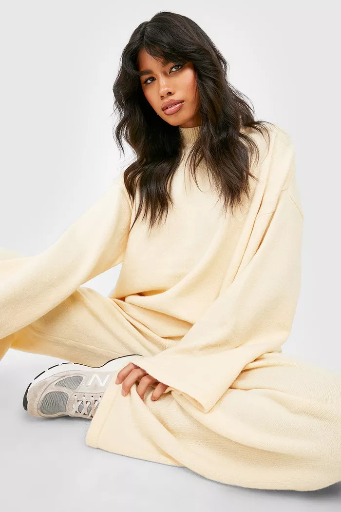 Knitted Funnel Neck Sweater And Flare Two-Piece | boohoo (US & Canada)