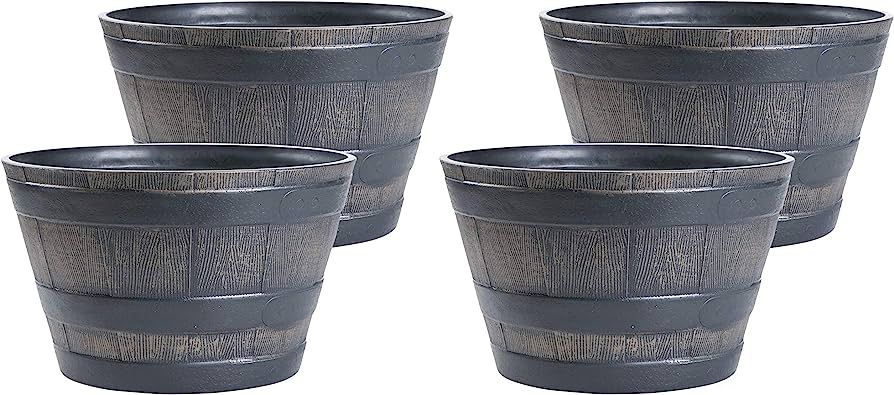 Rustic Wood- Look Plastic Half Barrel Flower Pot | Amazon (US)