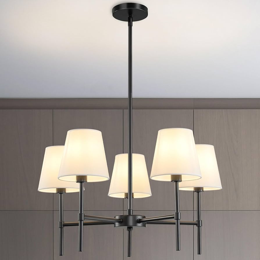 Dining Room Chandeliers Light - 5-Light Black Modern Chandeliers Light Fixtures with White Fabric... | Amazon (US)