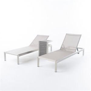 Noble House Cape Coral 2 Piece Outdoor Mesh Chaise Lounge Set in Natural | Cymax