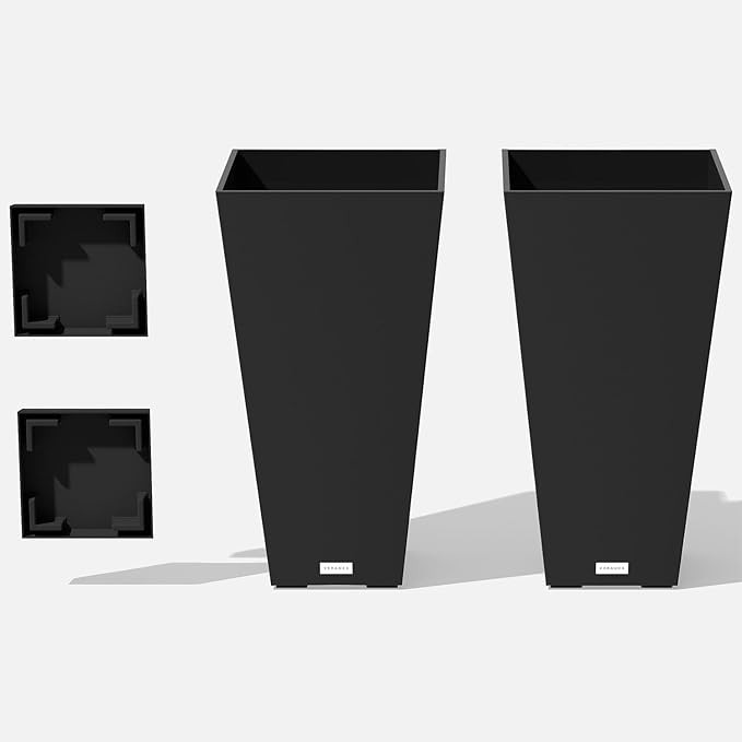 Veradek V-Resin Indoor/Outdoor Taper Planter (Black, 26 inch - 2 Pack with 2 Saucer Trays) | Amazon (US)
