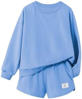 Girls Sweatsuit Long Sleeve Casual Crewneck Sweatshirt and Shorts Set | Amazon (US)