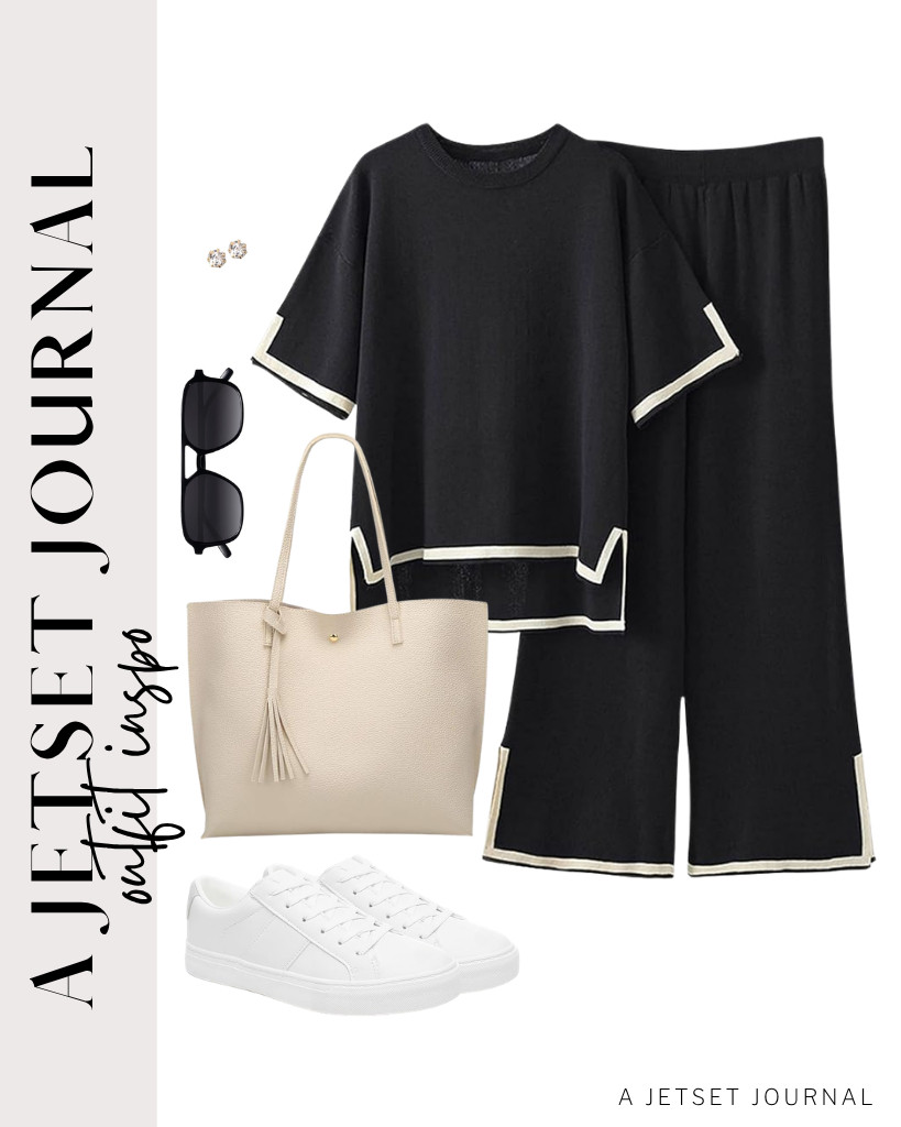 Tanming’s black sweater set with white hem detail is our next outfit to style. You can wear sneakers and sunnies from SOJOS plus a stylish leather tote bag from Dreubea for a chic look.


#LTKSeasonal #LTKSaleAlert #LTKTravel 

 