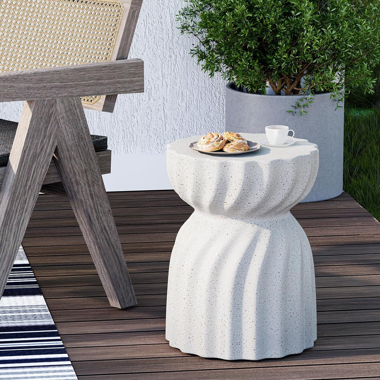 Concrete Outdoor Side Table, Modern Small End Table for Patio, Decorative Garden Stool Plant Stan... | Amazon (US)