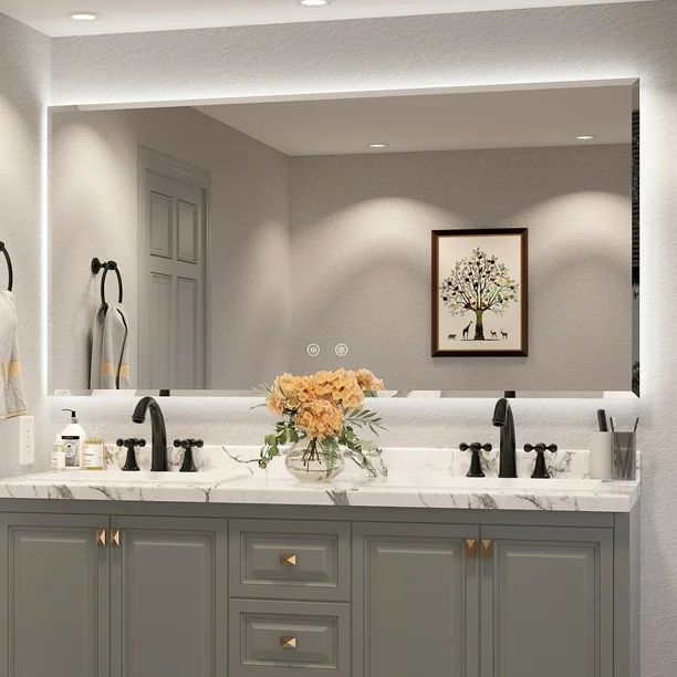 IOWVOE 48 x 24 Inch LED Backlit Mirror Bathroom Vanity Wall Mounted Anti-Fog Large Dimmable Makeu... | Walmart (US)