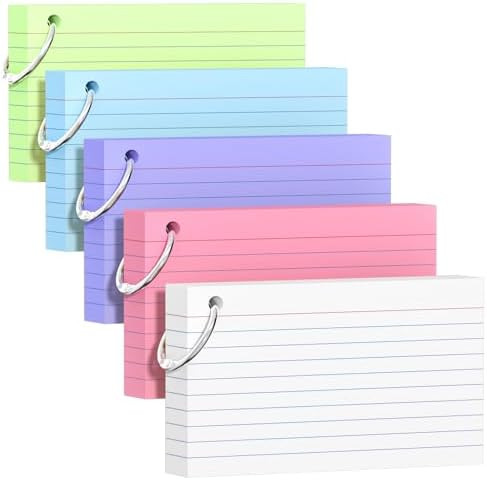 250 Count Colored Index Cards 3x5 Inch with Key Ring, 180gsm Heavy Weight Flash Cards 5 Color (50... | Amazon (US)