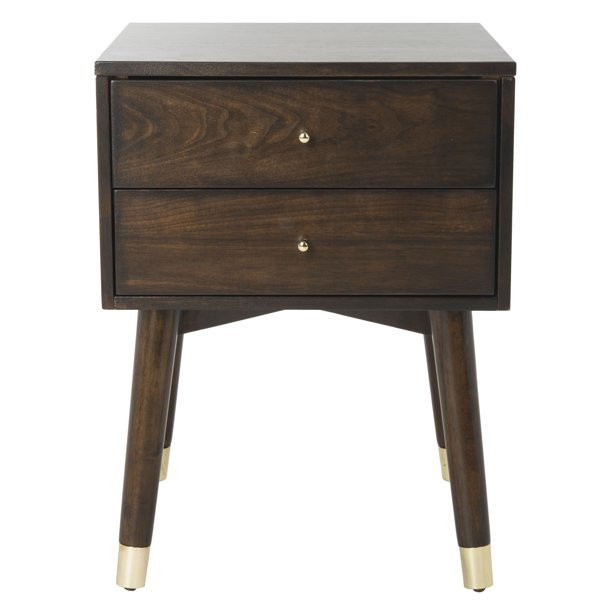 Safavieh Lyla 2-Drawer Mid-Century Retro Night Stand, Walnut/Gold - Walmart.com | Walmart (US)