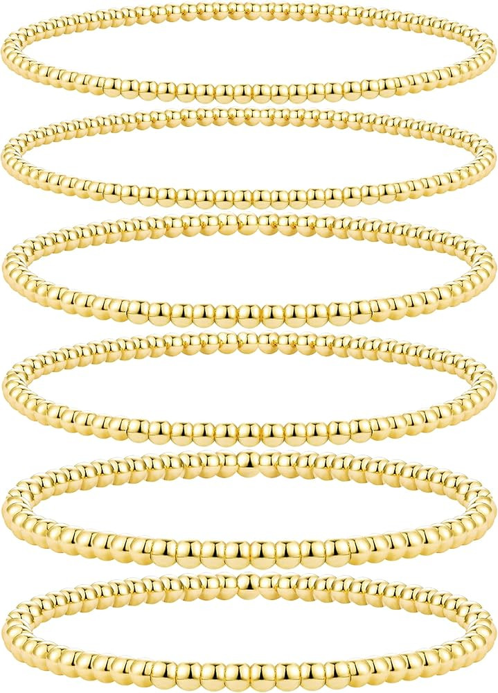 Gokeey Gold Bead Bracelet for Women, 14K Real Gold Plated Stackable Beaded Ball Bracelets for wom... | Amazon (US)