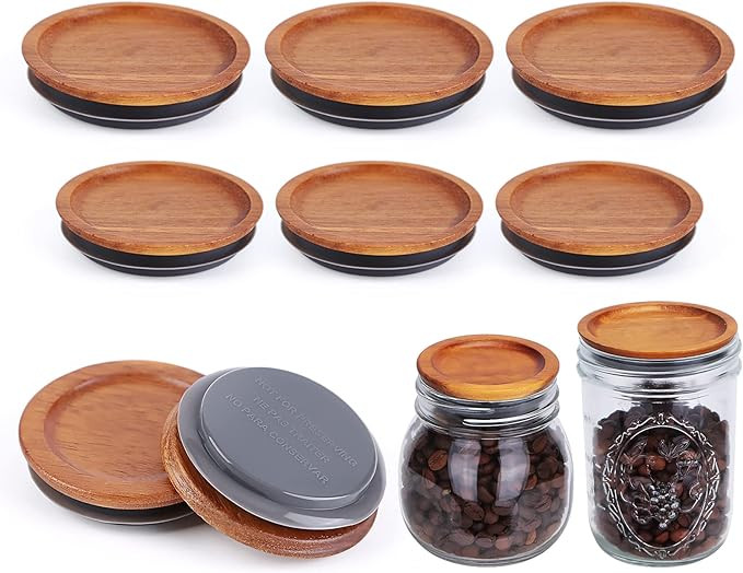 3Pack Regular Mouth and 3Pack Wide Mouth Mason Jar Lids Acacia Wooden Storage Canning Jar Lids Ba... | Amazon (US)