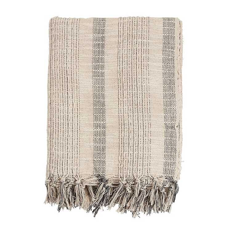 New! Stripes and Fringe Cream Throw Blanket | Kirkland's Home