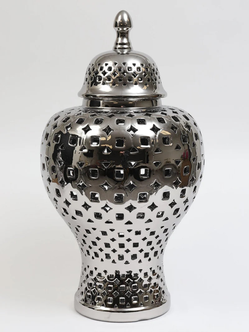 Silver Pierced Patterned Ginger Jar (2 Sizes) | Inspire Me! Home Decor