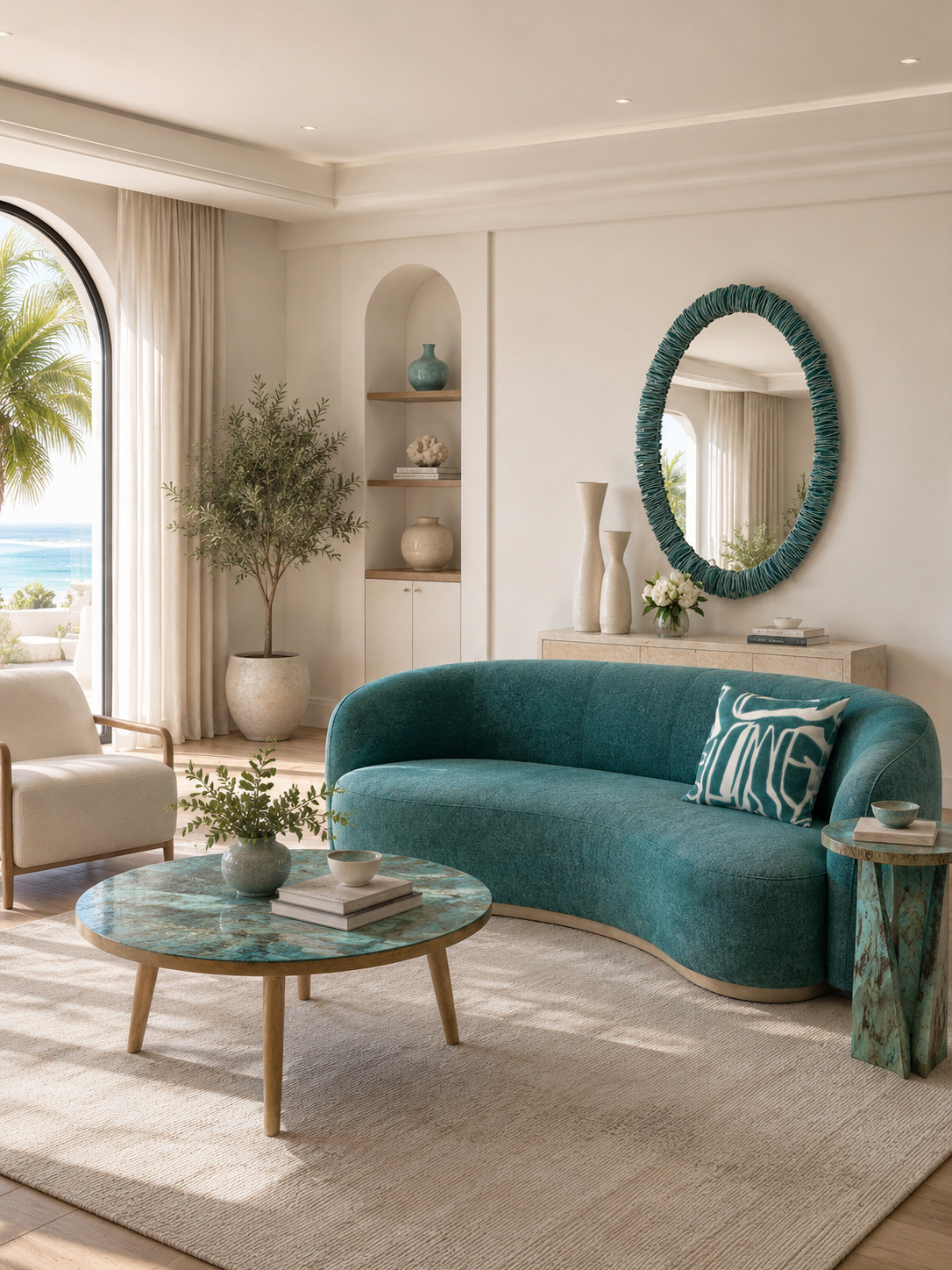 Honestly, this space just feels so calm the second you walk in. Everything looks super put-together but not in a try-hard way—like it just naturally works. I love how it leans into the teal trend without going overboard, mixing those beachy vibes with a little modern luxe.

From the curved sofa to the textured mirror and that gorgeous coffee table, every piece from Wayfair just fits. It feels elevated but still totally livable—like you could actually relax here, not just look at it.

And teal? It’s not just a color here, it’s the whole vibe. It adds depth and richness but still feels soft and easy, especially with all the warm neutrals and natural textures. The whole room ends up feeling like your own little escape after a long day… proof you don’t need anything complicated to make your space feel really good ✨#TealTrend #WayfairFinds #CoastalLiving #LivingRoomInspo #HomeDecorIdeas #ModernCoastal #NeutralHome #InteriorInspo #HomeStyling #CozyLiving #MinimalLuxury #TealAesthetic #DecorTrends #StyledSpaces #LTKHome #ShopTheLook #InteriorDesignLovers #CalmSpaces #ElegantInteriors #HomeVibes 

 #LTKSeasonal #LTKHome #LTKSaleAlert
