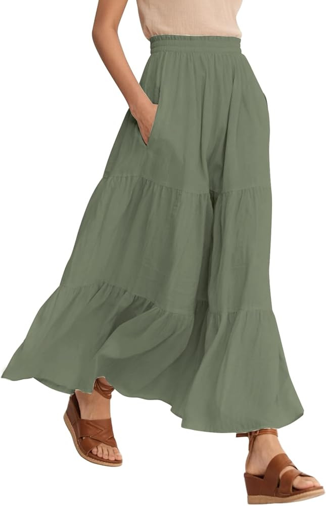 Urban CoCo Women’s Summer Boho Flowy Tiered A-Line Maxi Skirt Elastic Waist Ruffle Beach Long S... | Amazon (US)