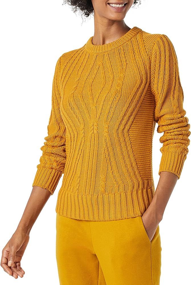 Amazon Essentials Women's 100% Cotton Crewneck Cable Sweater | Amazon (US)