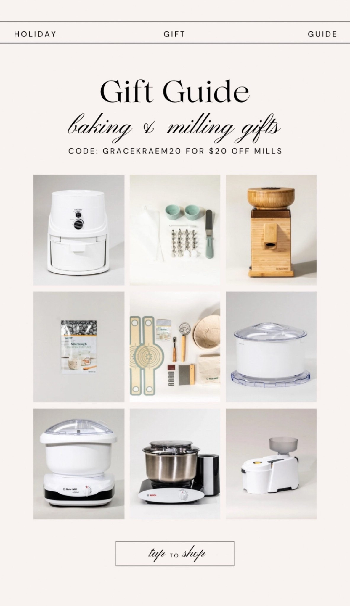 baking gift guide - use code GRACEKRAEM20 to save $20 on grain mills and mixers. right now NutriMill has their biggest sale on Bosch mixers where you can get $100 off (+ an additional $20 off with my code)



#LTKSaleAlert #LTKCyberWeek #LTKGiftGuide