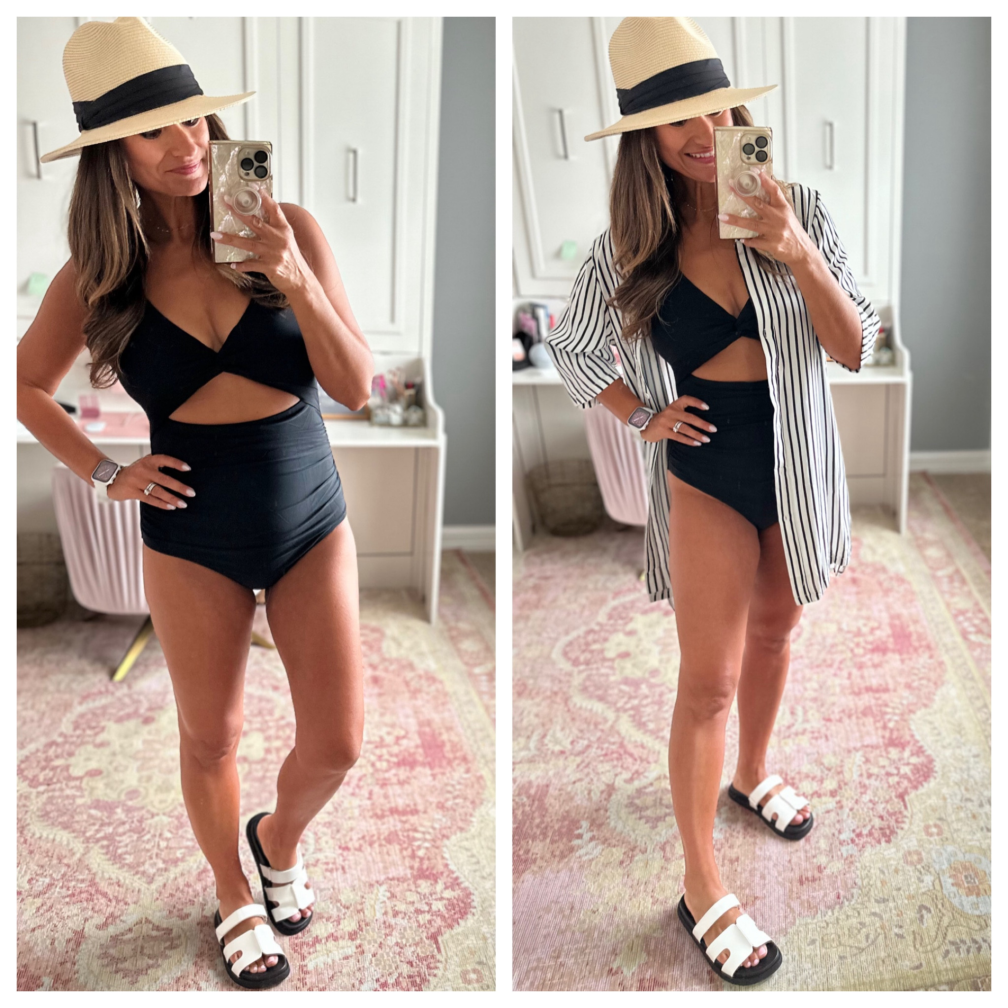 Great black swimsuit and striped coverup for summer 

#LTKSwim #LTKOver40 #LTKStyleTip