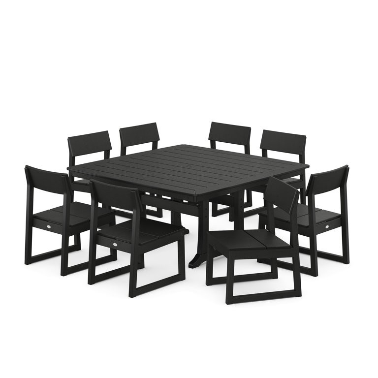 POLYWOOD EDGE Side Chair 9-Piece Dining Set with Trestle Legs in Black | Walmart (US)