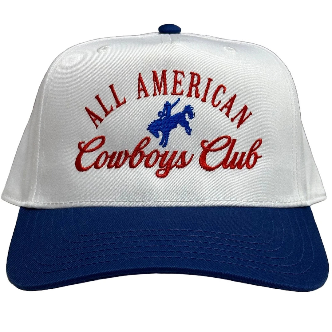 All American Cowboys Club White/royal Trucker Hat, Embroidered Hat, Trendy Trucker Hat, American ... | Etsy (US)