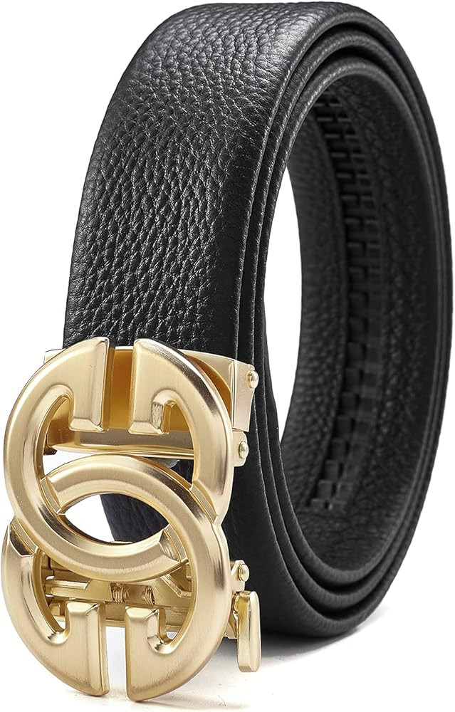 Fashion Mens Real Leather Ratchet Belt Black Adjustable Length Full Grain Soft Genuine Cowhide St... | Amazon (US)