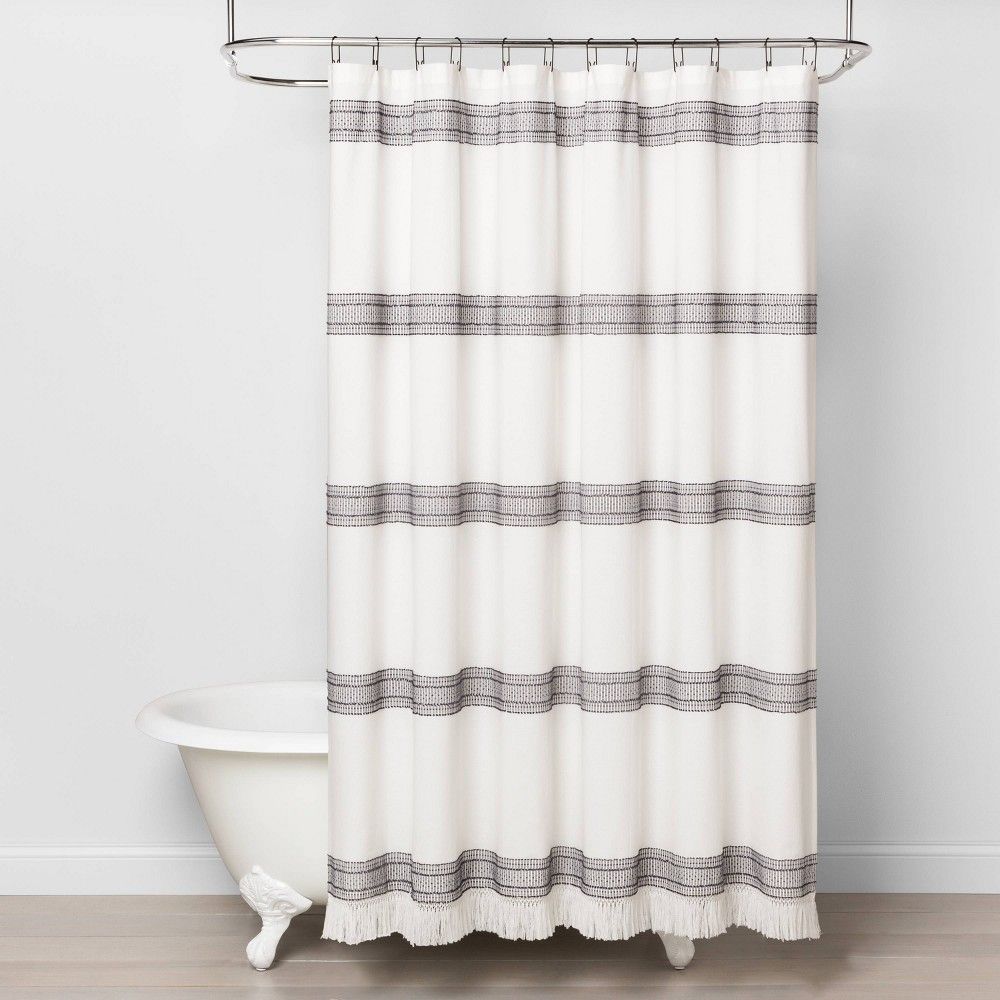 Textured Dobby Stripe Shower Curtain Gray - Hearth & Hand with Magnolia | Target