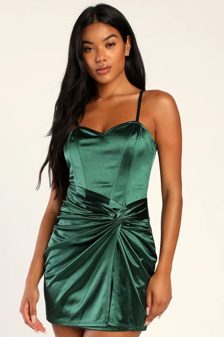 Best Night Out Emerald Green Satin Twist-Front Mini Dress | Lulus (US)