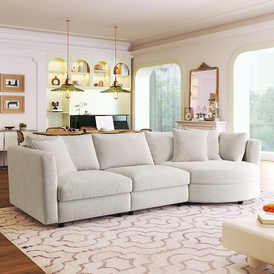 Merax 3 Seater Upholstered Couch Living Room Sofa with Three Pillows and Curved Seat for Apartmen... | Amazon (US)