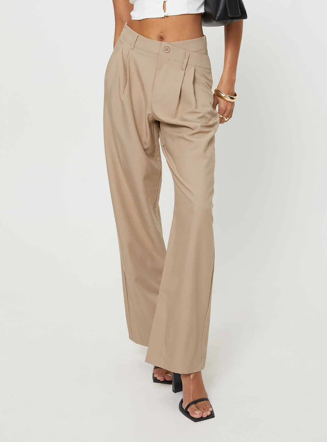 Caley Asymmetric Waistband Pants Beige | Princess Polly US