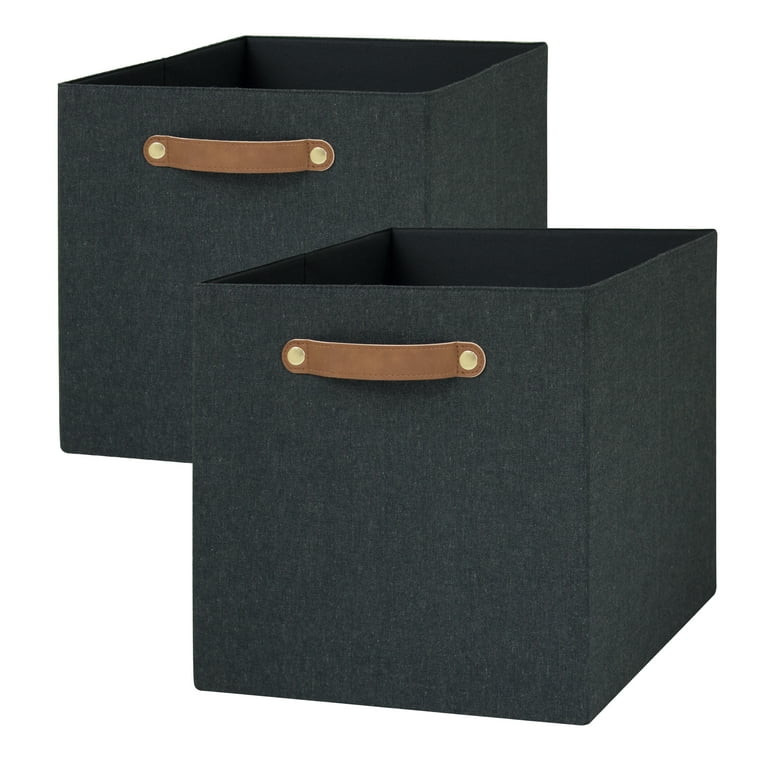 Better Homes & Gardens Fabric Cube Storage Bins (12.75" x 12.75"), Charcoal with Leather Handle, ... | Walmart (US)