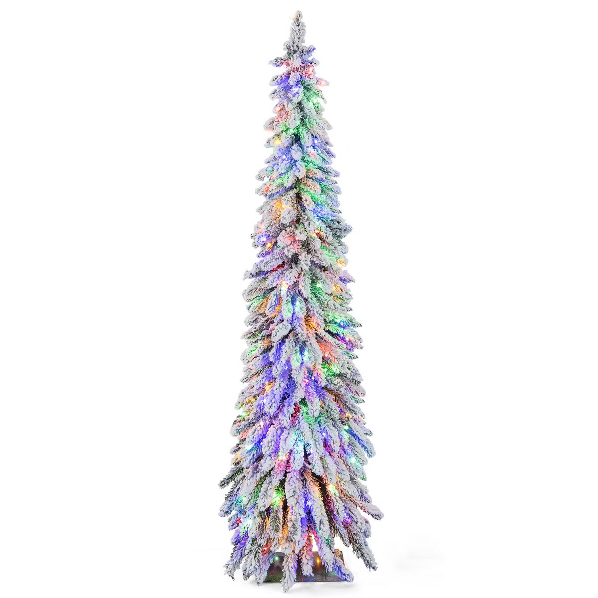 Costway 4 FT/5FT/6FT Pre-Lit Slim Christmas Tree Flocked Xmas Decoration 11 Modes 100 LED Lights | Target