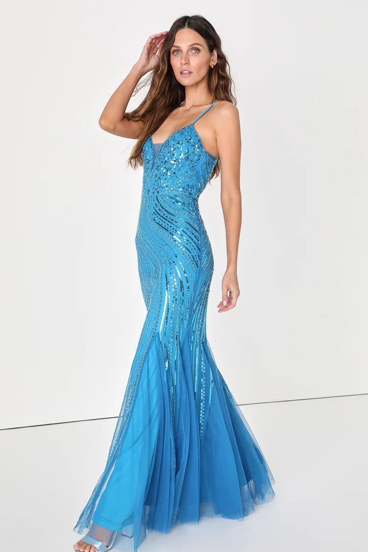 Enchanted Nights Blue Sequin Mermaid Maxi Dress | Lulus (US)