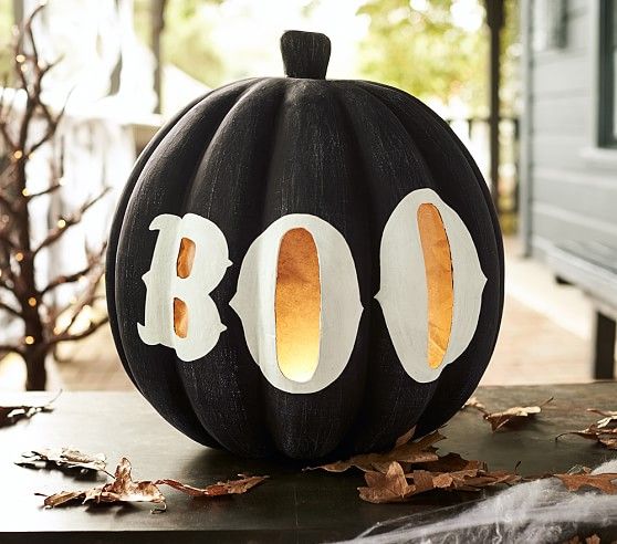 Black Pumpkin with Boo Large Luminary | Pottery Barn Kids