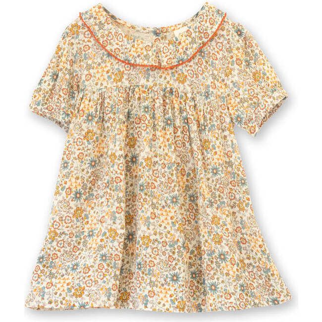 Toddler Dress with Lace Trim, Orange and Blue Floral | Maisonette