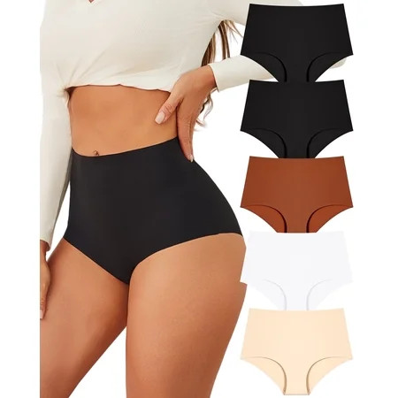 Finetoo High Waisted Seamless Underwear for Women Tummy Control Bikini Cheeky No Show Breathable Briefs Ladies Panties 5 Pack L | Walmart (US)
