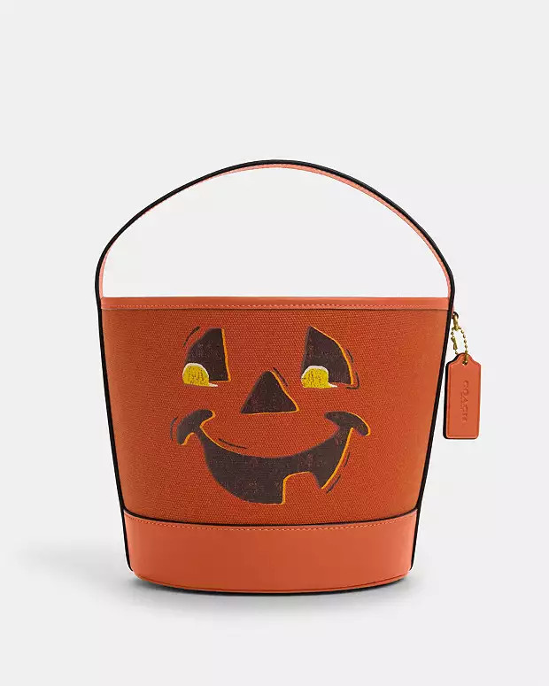 Trick Or Treat Bucket With Halloween Pumpkin In Regenerative Cotton | Coach Outlet US