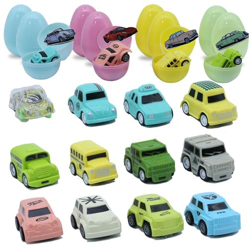 AOMOONOA Stuffed Easter Eggs for Toddlers, Set of 12 Easter Egg Hunt with Car Toys and Stickers, 3.15’’ Plastic Eggs with Fillers, Gift for Boys and Girls, Party Favors for Egg Hunt | Amazon (US)