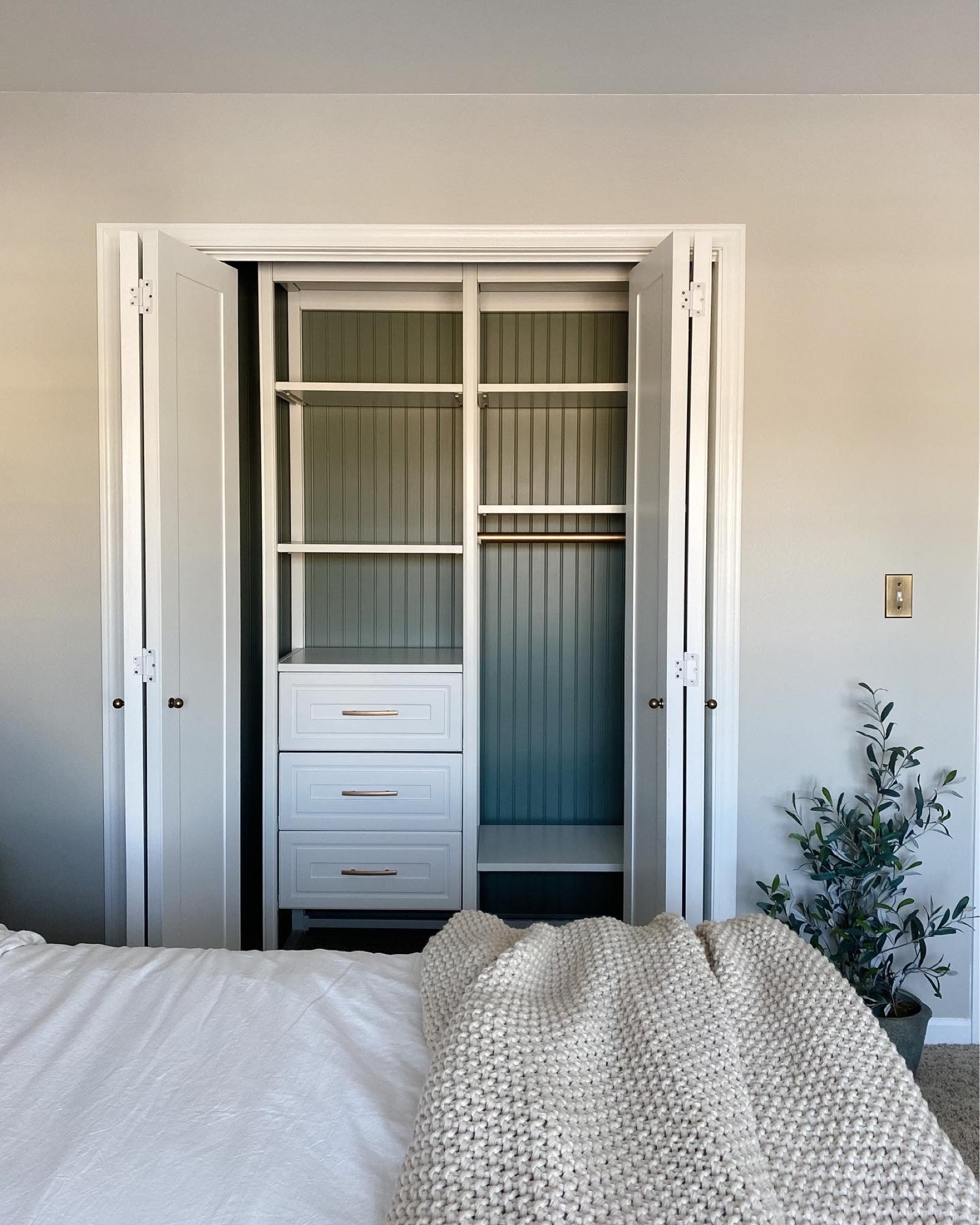 Closet makeover. Closet organization system. Retreat by Sherwin Williams. Small closet. Neutral decor. 

#LTKstyletip #LTKhome