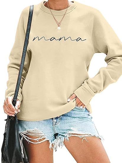 Womens Crewneck Sweatshirt Mama Letter Print Long Sleeve Loose Fashion Pullover Top | Amazon (US)