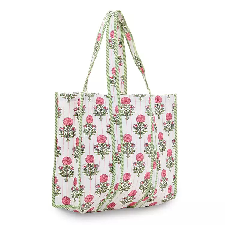 New! Pink and Green Paisley Print Quilted Tote Bag | Kirklands