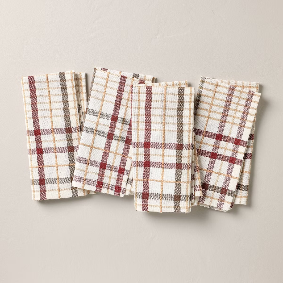 Set of 4 Fall Plaid Cloth Napkins Burgundy/Brown - Hearth & Hand™ with Magnolia | Target