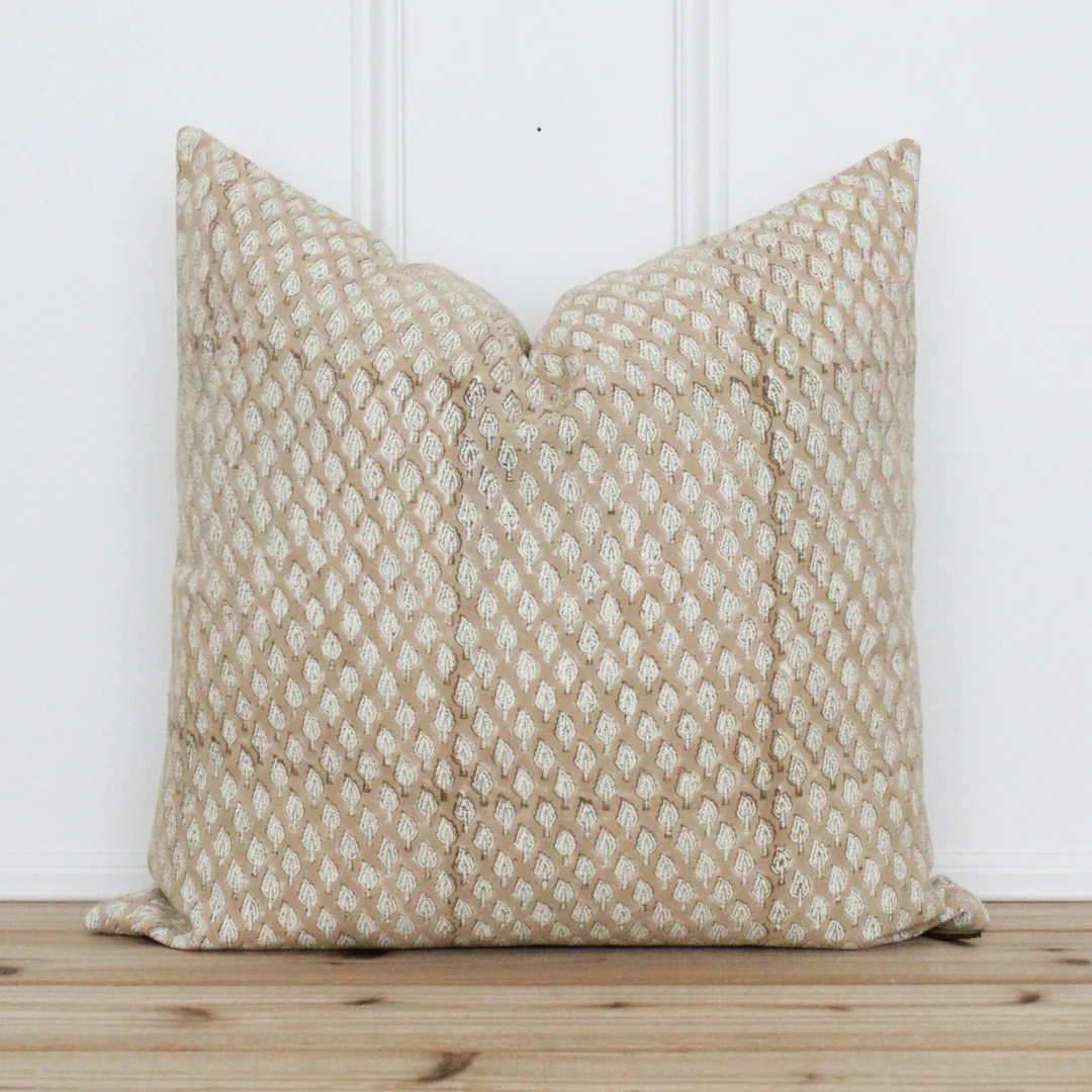 Tan Hand Block Pillow Cover Nude Pillow Cover Indian Hand Blocked Pillow Cover Fall Pillows Hand ... | Etsy (US)