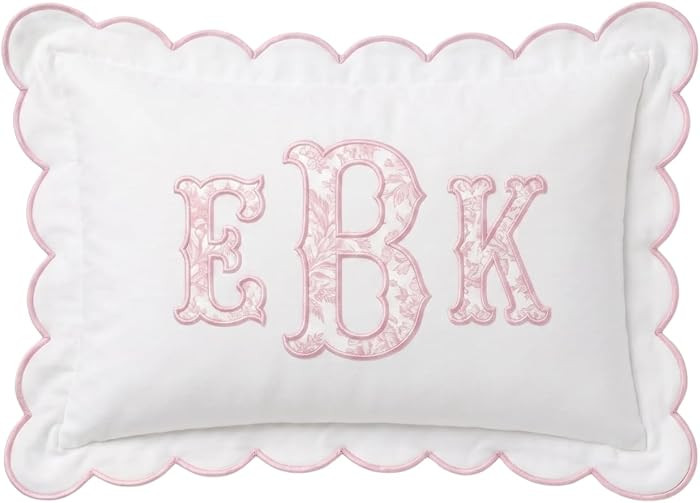 Personalized Embroidered Pillowcase - Custom Monogrammed Pillow Cover with Scalloped Edge, Ruffle... | Amazon (US)